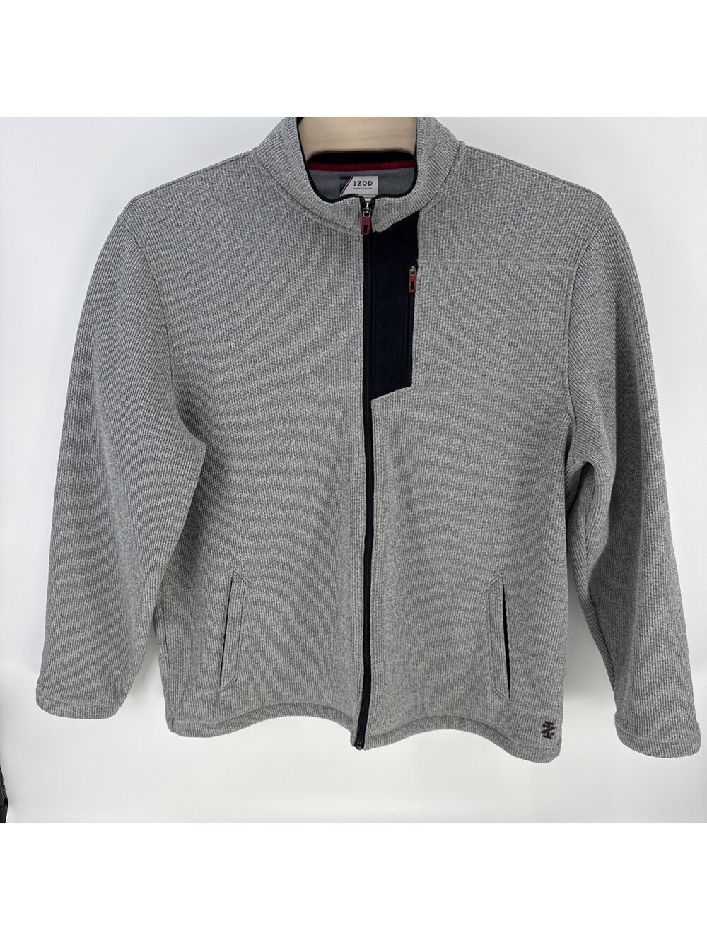 IZod Performx Full Zip 2XL Gray Tweed Sweater Jacket Fleece Lined